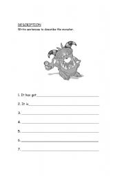 English worksheet: Description of a monster