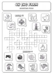 English Worksheet: On the Farm (2/3) - Crossword Puzzle + Answer Key BW