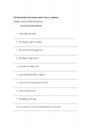 English worksheet: Fruit and Vegtables- Jumbled Sentences