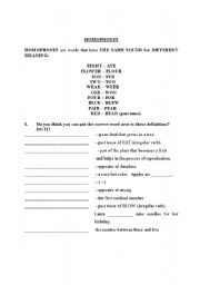 English Worksheet: HOMOPHONES