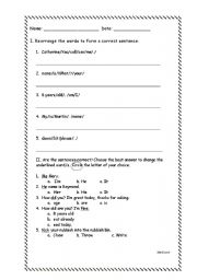 English worksheet: Arranging sentence