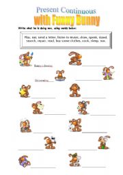 English Worksheet: Present cont. with Funny Bunny