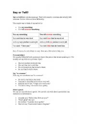 English Worksheet: Say and Tell