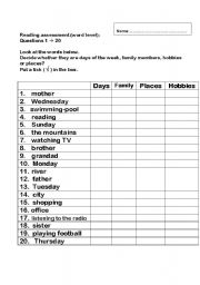 English worksheet: Classifying words