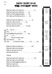 English Worksheet: SORRY SEEMS TO BE THE HARDEST WORD