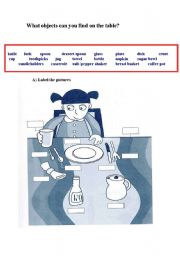 English Worksheet: What objects can you find on the table? -  1st part 