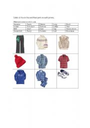 English worksheet: Matching Clothing