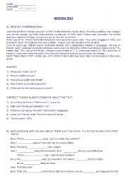 English Worksheet: written test: Past Simple