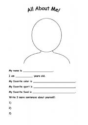 English Worksheet: All About Me!