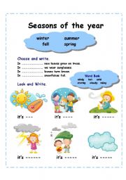 English Worksheet: Seasons of the year (2 pages)