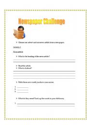 English worksheet: Newspaper challenge