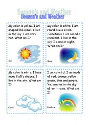 English Worksheet: Seasons and Weather Riddle Cards