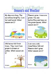 English Worksheet: Seasons and Weather Riddle Cards (3rd set)