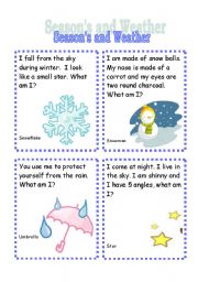 English Worksheet: Seasons and Weather Riddle Cards (4th set)