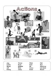 English Worksheet: Actions - Picture Dictionary - Greyscale