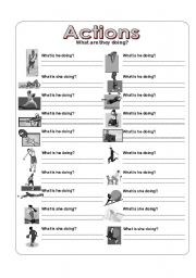Actions Picture Dictionary - Present Continuous - Greyscale