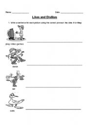 English worksheet: Likes and Dislikes