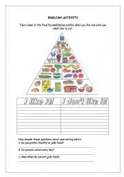 English Worksheet: Food Pyramid - Likes and Dislikes