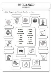 English Worksheet: On the Farm (3/3) Exercises (B&W) + Answer Key