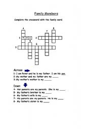 English Worksheet: Family members crossword