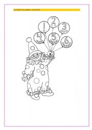 English Worksheet: CLOWN COLORING ACTIVITY