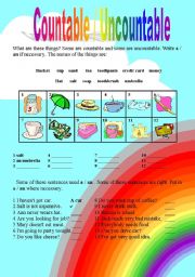 English Worksheet: countable/uncountable