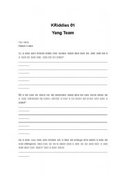 English worksheet: Korean Riddle Translation Lesson (KRiddles 01 - Yang Team) 3 of 4