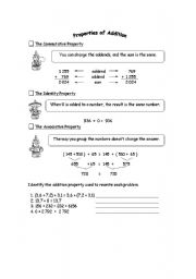 English worksheet: Addition Properties