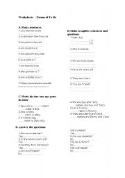 English Worksheet: forms of to be