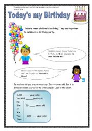 English Worksheet: Todays my birthday (3 pages)