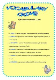 English Worksheet: Vocabulary Crime