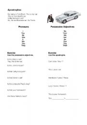 English Worksheet: Possessive Adjectives (Apostrophe)