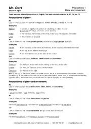 English Worksheet: Prepositions of Place and Movement
