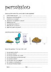 English Worksheet: Can for permission
