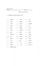 English worksheet: Indefinite articles