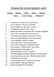 English Worksheet: Choose the correct question word