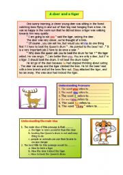 English Worksheet: A deer and a tiger