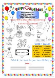 English Worksheet: Birthday Party Activity