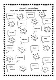 English Worksheet: -ty and -teen numbers
