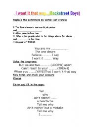 English Worksheet: I want it that way Backstreet Boys 