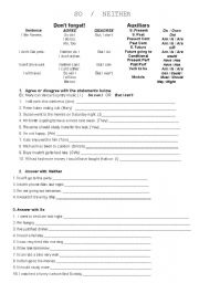 English Worksheet: So / Neither