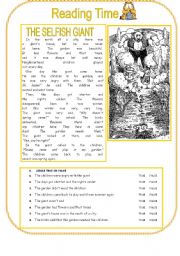 English Worksheet: READING TIME THE SELFISH GIANT