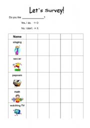 English worksheet: Survey - Do you like...?