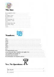 English Worksheet: The time- numbers - dates- yes/ no Questions
