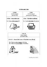 English worksheet: a little a few and a lot