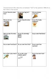 English Worksheet: Class Survey