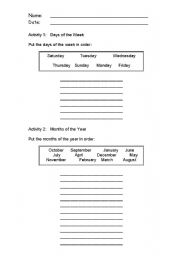 English worksheet: Days, Months, Cardinal and Ordinal Numbers