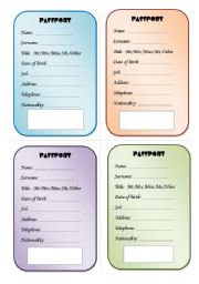 English Worksheet: PASSPORT - two versions (colorful, black and white)