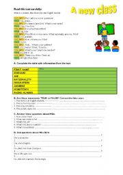 English Worksheet: A new Class