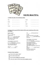 English Worksheet: youre beautiful - song